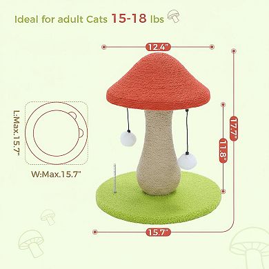 Nicate Mushroom Cat Scratcher Cute Sisal Covered Pompoms Large Sturdy Base Indoor Cats