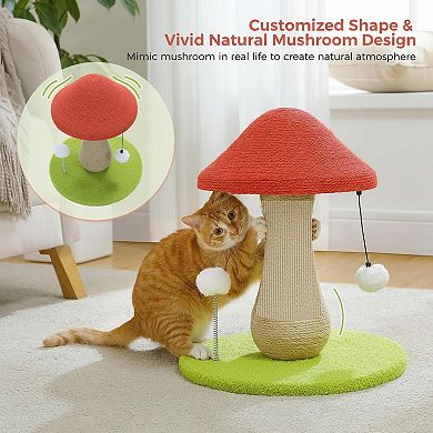 Nicate Mushroom Cat Scratcher Cute Sisal Covered Pompoms Large Sturdy Base Indoor Cats
