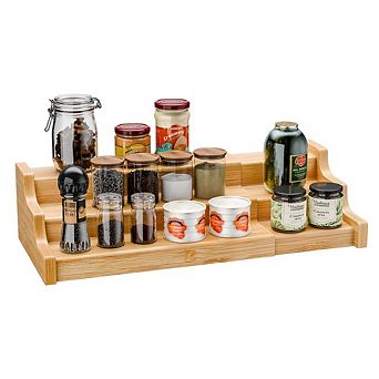 Kitchen Cabinet Spice Organizer, 3 tier Expandable 100% Bamboo Storage Shelf for Pantry & Cupboard
