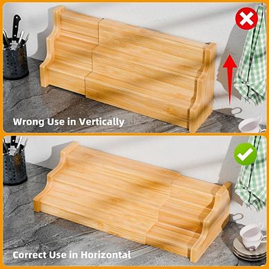 Kitchen Cabinet Spice Organizer, 3-Tier Expandable 100% Bamboo Storage Shelf for Pantry & Cupboard