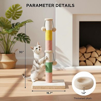 Nicate 30 Inch Cat Scratching Post with 4 Plush Balls Sisal Rope Thickened Base