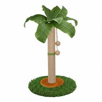 Nicate 23.6 in Cat Scratcher Palm Tree: Sisal Rope, 3D Monstera Leaves, Hanging Balls