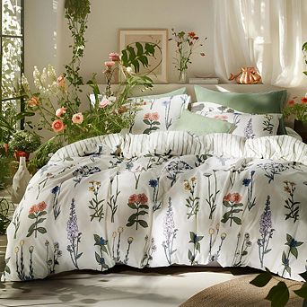 3 pc Queen Comforter Set, Soft Reversible Coconut White Botanical Floral Bedding
