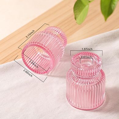 MOEPLSY Pink Glass Taper Candlestick Holders, 12-Piece Decorative Candle Set for Wedding