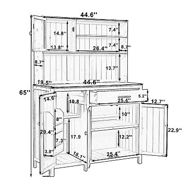 Merax 65" Solid Fir Wood Potting Bench with Hutch Garden Workstation & Patio Kitchen Island