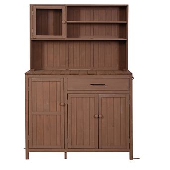 Merax 65" Solid Fir Wood Potting Bench with Hutch Garden Workstation & Patio Kitchen Island