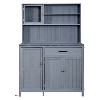 Merax 65" Solid Fir Wood Potting Bench with Hutch Garden Workstation & Patio Kitchen Island
