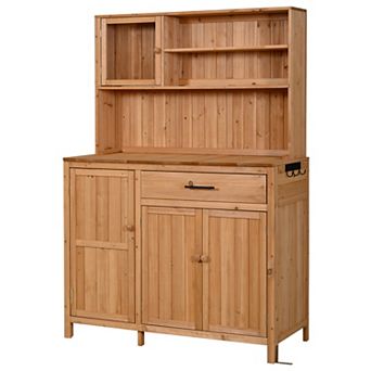 Merax 65" Solid Fir Wood Potting Bench with Hutch Garden Workstation & Patio Kitchen Island