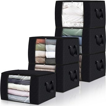 Storage Bags,Clothes Blanket Storage Bins Foldable Closet Organizers  (Black,6 Pack)