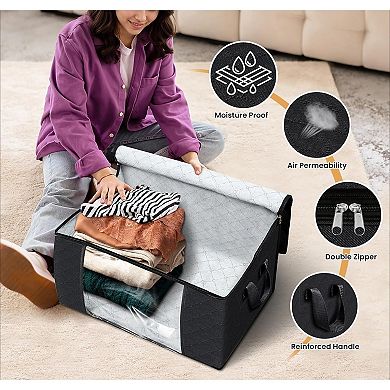 Storage Bags,Clothes Blanket Storage Bins Foldable Closet Organizers (Black,6 Pack)