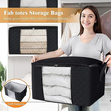 Storage Bags,Clothes Blanket Storage Bins Foldable Closet Organizers (Black,6 Pack)