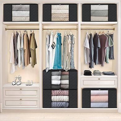 Storage Bags,Clothes Blanket Storage Bins Foldable Closet Organizers (Black,6 Pack)