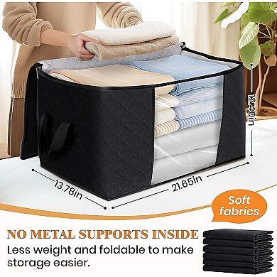Storage Bags,Clothes Blanket Storage Bins Foldable Closet Organizers (Black,6 Pack)