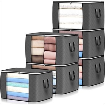 90 L Large Storage Bags, 6 Pack Clothes Storage Bins Foldable Closet Organizers Storage Containers