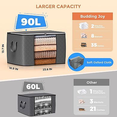 90 L Large Storage Bags, 6 Pack Clothes Storage Bins Foldable Closet Organizers Storage Containers