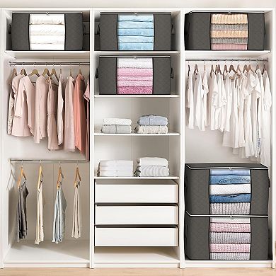 90 L Large Storage Bags, 6 Pack Clothes Storage Bins Foldable Closet Organizers Storage Containers