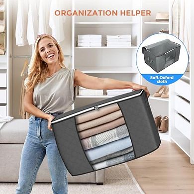 90 L Large Storage Bags, 6 Pack Clothes Storage Bins Foldable Closet Organizers Storage Containers