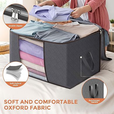 90 L Large Storage Bags, 6 Pack Clothes Storage Bins Foldable Closet Organizers Storage Containers