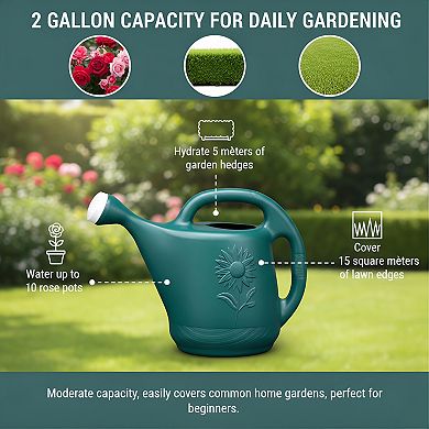 Hunter Green Watering Can 2 Gallon, Large Capacity for Outdoor Garden