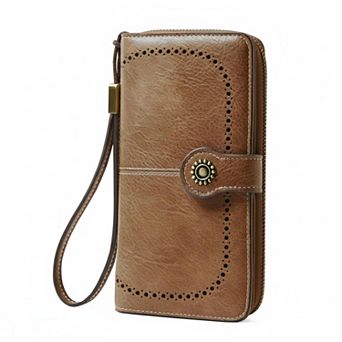ZUQIETA RFID Blocking Leather Wallet Large Card Holder & Phone Clutch Wristlet