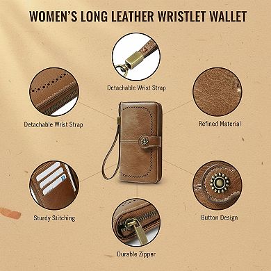 ZUQIETA RFID Blocking Leather Wallet Large Card Holder & Phone Clutch Wristlet