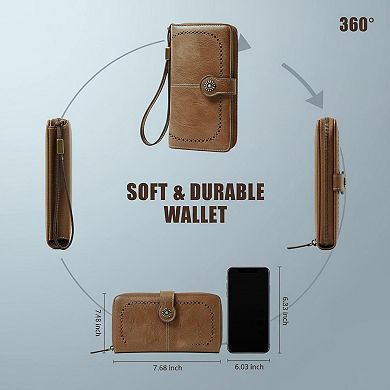 ZUQIETA RFID Blocking Leather Wallet Large Card Holder & Phone Clutch Wristlet