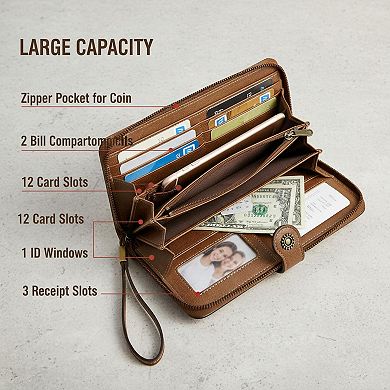 ZUQIETA RFID Blocking Leather Wallet Large Card Holder & Phone Clutch Wristlet