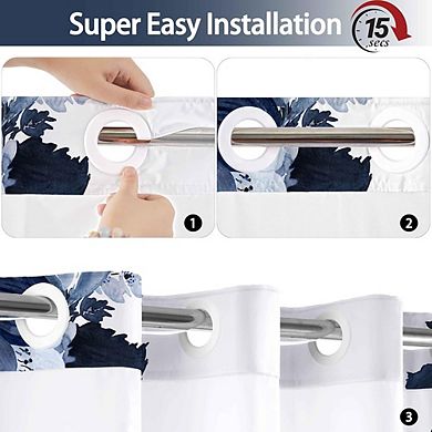 No-Hook Floral Shower Curtain with Snap-in Liner, Waterproof, Mesh Window