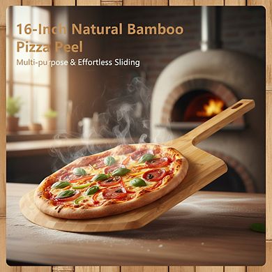 16 Inch 100%Bamboo Pizza Peel, Wood Paddle Spatula for Serving Pizza, Bread Cheese