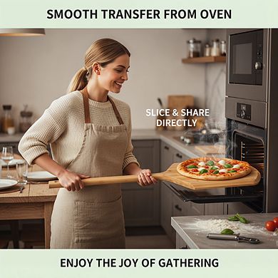 16 Inch 100%Bamboo Pizza Peel, Wood Paddle Spatula for Serving Pizza, Bread Cheese