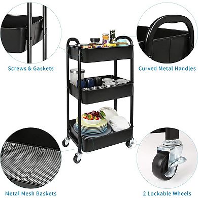3 Tier Rolling Utility Cart with Caster Wheels