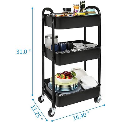 3 Tier Rolling Utility Cart with Caster Wheels