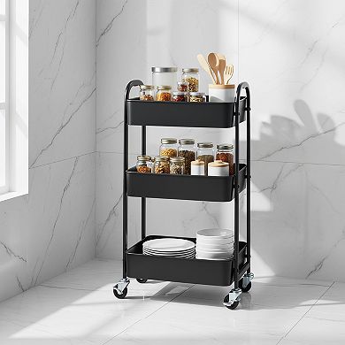 3 Tier Rolling Utility Cart with Caster Wheels