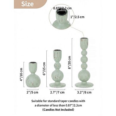 MOEPLSY 3-Piece Farmhouse Wooden Taper Candle Holders, Rustic Sage Green Home & Table Decor