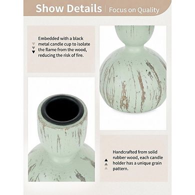 MOEPLSY 3-Piece Farmhouse Wooden Taper Candle Holders, Rustic Sage Green Home & Table Decor