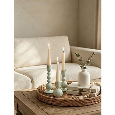 MOEPLSY 3-Piece Farmhouse Wooden Taper Candle Holders, Rustic Sage Green Home & Table Decor