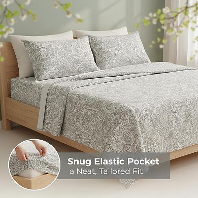 100% Cotton King Sheet Set 4-Piece Breathable Cool Soft 14" Pocket Fits 16" Mattress All Seasons