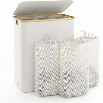 Great Ambitions Large 3-Section Laundry Hamper with Lid, 160L Capacity for Bedroom & Laundry Room Be
