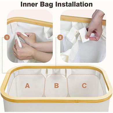 Great Ambitions Large 3-Section Laundry Hamper with Lid, 160L Capacity for Bedroom & Laundry Room Be
