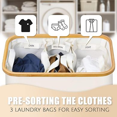 Great Ambitions Large 3-Section Laundry Hamper with Lid, 160L Capacity for Bedroom & Laundry Room Be
