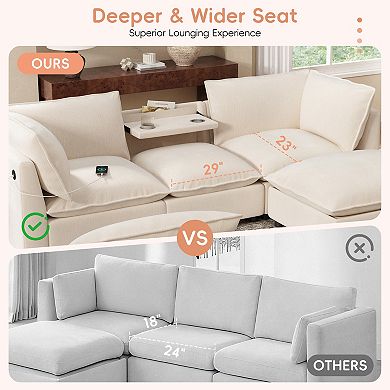 Merax 98" Modular Sectional Sofa with Movable Storage Ottoman, U-Shaped Cloud Couch