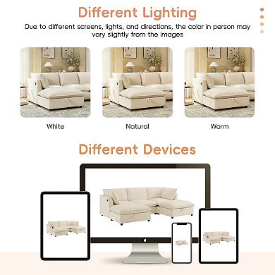Merax 98" Modular Sectional Sofa with Movable Storage Ottoman, U-Shaped Cloud Couch