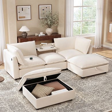 Merax 98" Modular Sectional Sofa with Movable Storage Ottoman, U-Shaped Cloud Couch