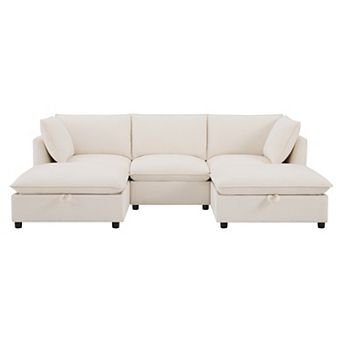 Merax 98" Modular Sectional Sofa with Movable Storage Ottoman, U-Shaped Cloud Couch