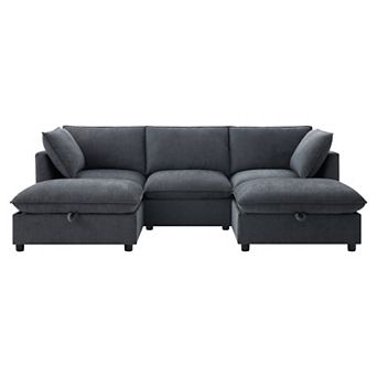 Merax 98" Modular Sectional Sofa with Movable Storage Ottoman, U-Shaped Cloud Couch