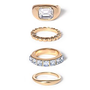 JS Jessica Simpson 4 pc Textured Gold-Tone Ring Set