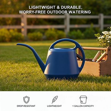 Blue Plastic Watering Can 1 Gallon, Lightweight for Outdoor Garden
