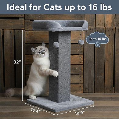 Nicate Cat Scratcher Tower 32" Tall with Bed Plush Toy Heavy-Duty Carpet Stable