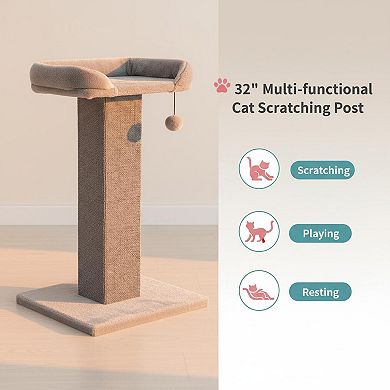 Nicate Cat Scratcher Tower 32" Tall with Bed Plush Toy Heavy-Duty Carpet Stable