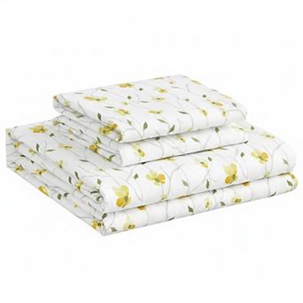 Yellow Floral Queen Sheet Set 4 pc Soft Microfiber Deep Pocket Fitted Pillowcase